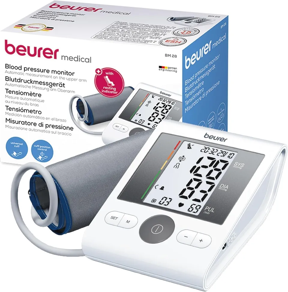 beurer-bm-28-oberarm-blutdruckmessger-t-mit-arrhythmie-erkennung-und-farbigem-ri image 1