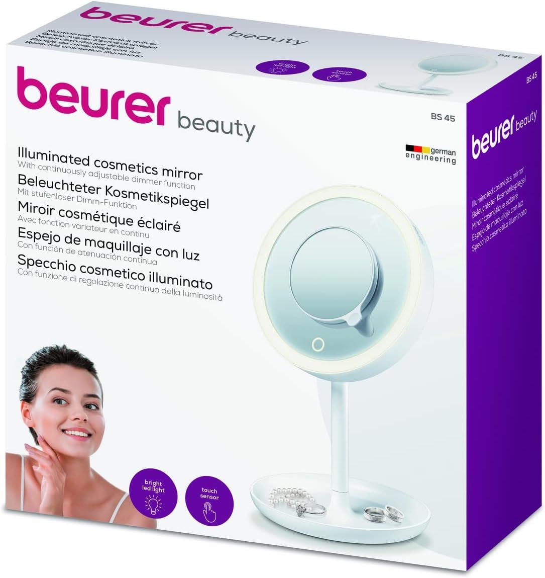 beurer-bs-45-beleuchteter-kosmetikspiegel-mit-led-licht-touch-sensor-magnetische image 3