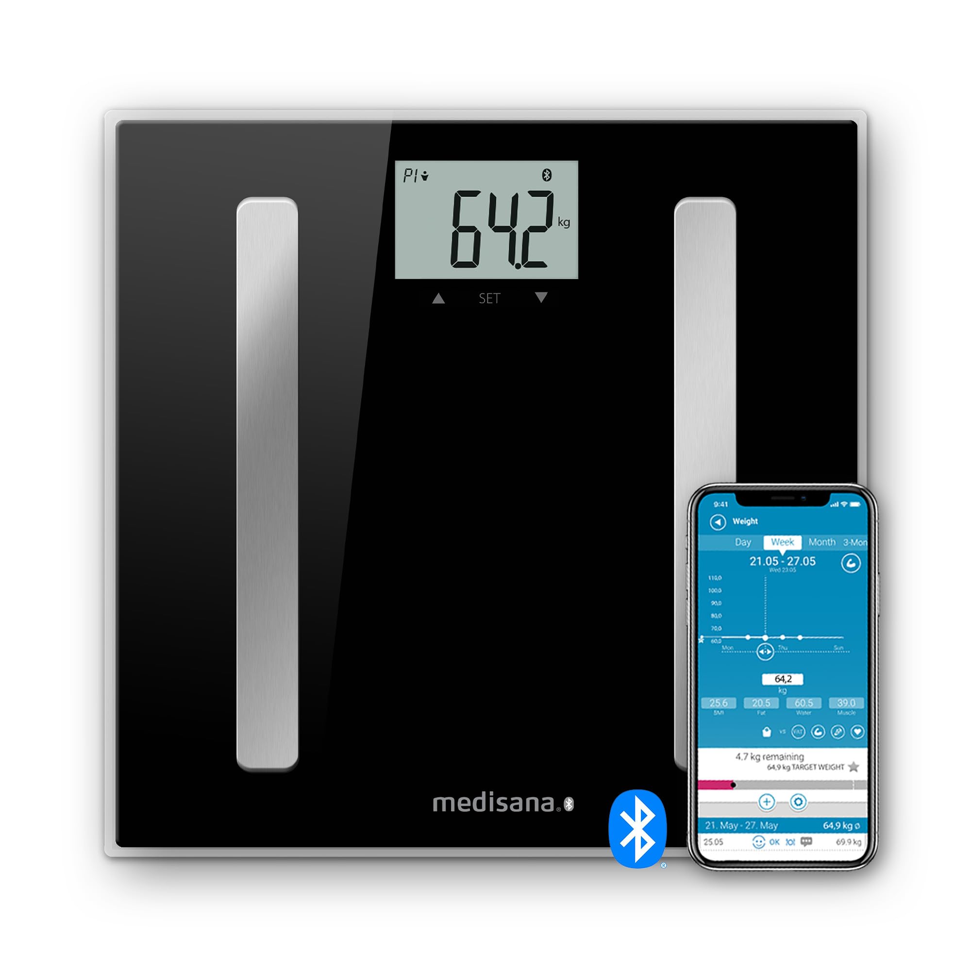 medisana-bs-a45-connect-digitale-k-rperanalysewaage-180-kg-bluetooth-app-8-nutze image 1