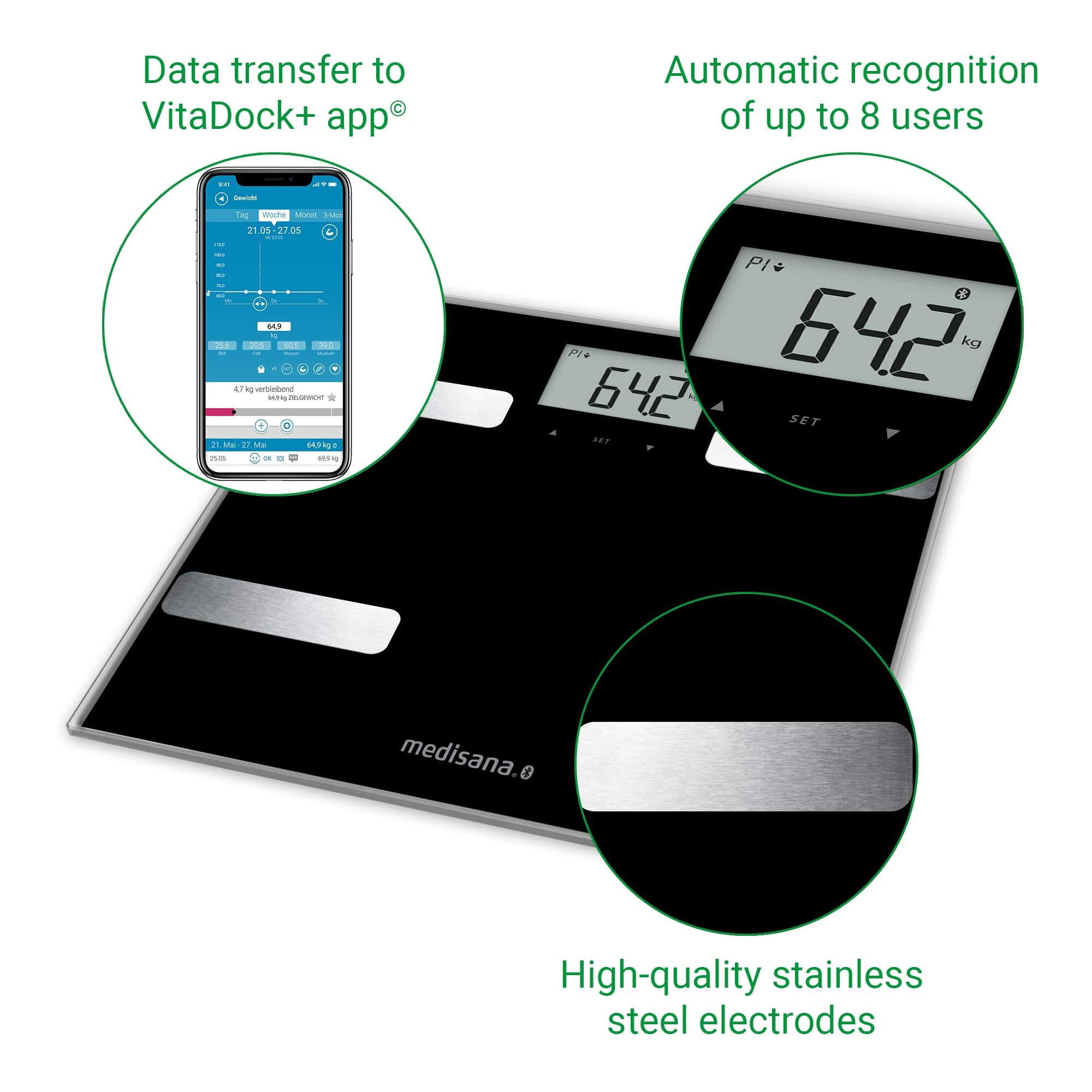 medisana-bs-a41-k-rperanalysewaage-mit-vitadock-app-bluetooth-bis-180-kg-schwarz image 4