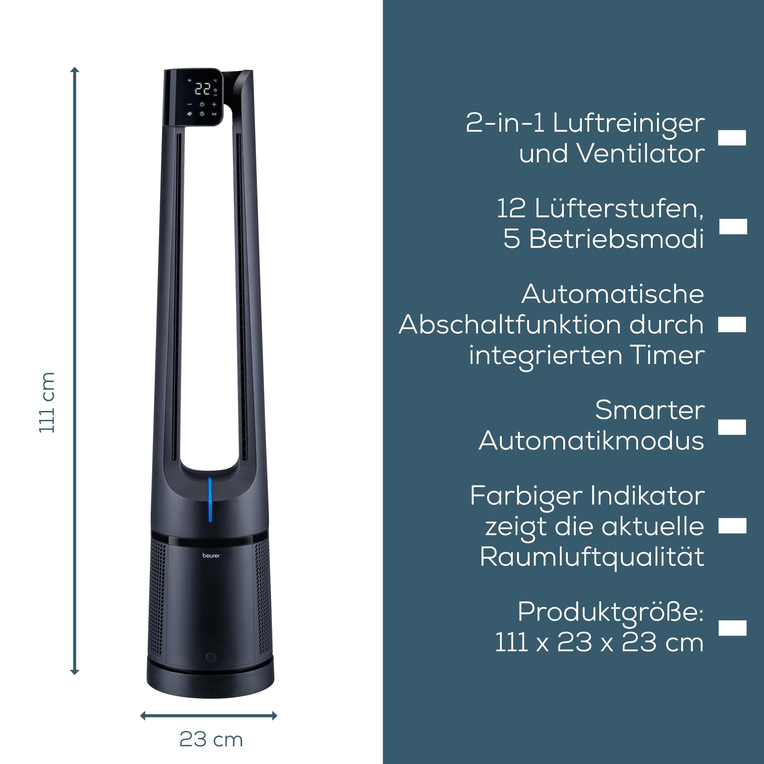 beurer-lv-500-pureflow-2-in-1-ventilator-luftreiniger-rotorlos-hepa-h13-130-oszi image 7