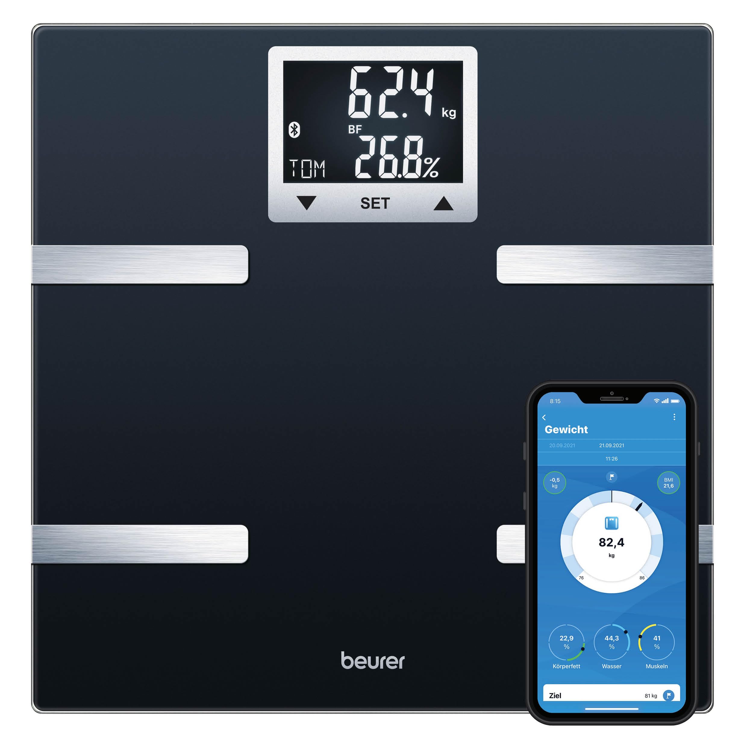 beurer-bf-720-diagnosewaage-mit-bluetooth-app-k-rperfett-muskel-und-kalorienmess image 1