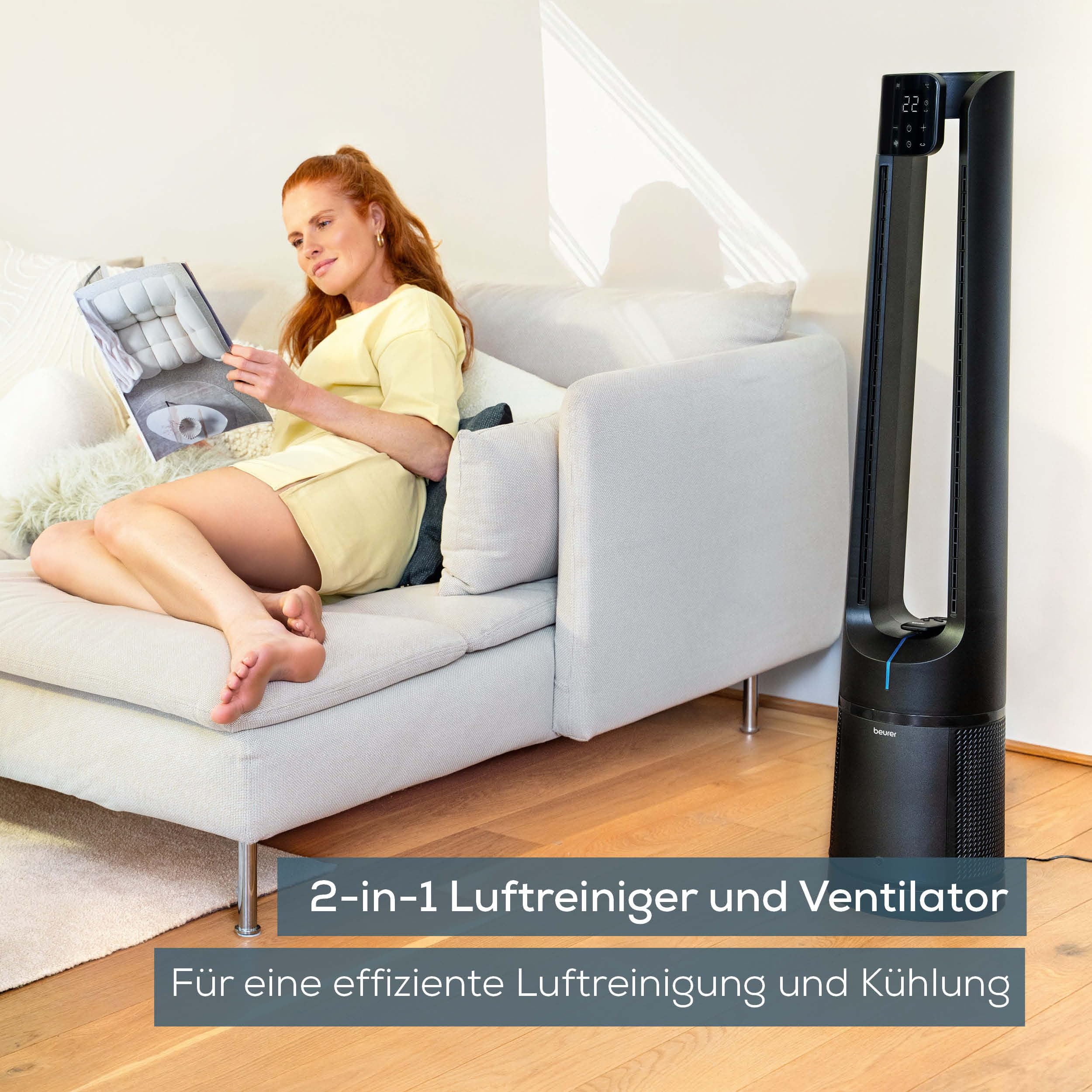 beurer-lv-500-pureflow-2-in-1-ventilator-luftreiniger-rotorlos-hepa-h13-130-oszi image 2